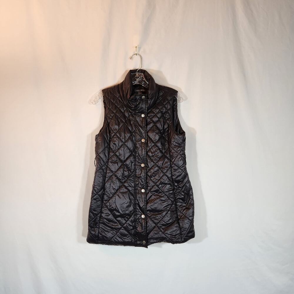 A PEA IN THE‎ POD Black Quilted Puffer Vest Pockets Maternity Small S FLAWED
